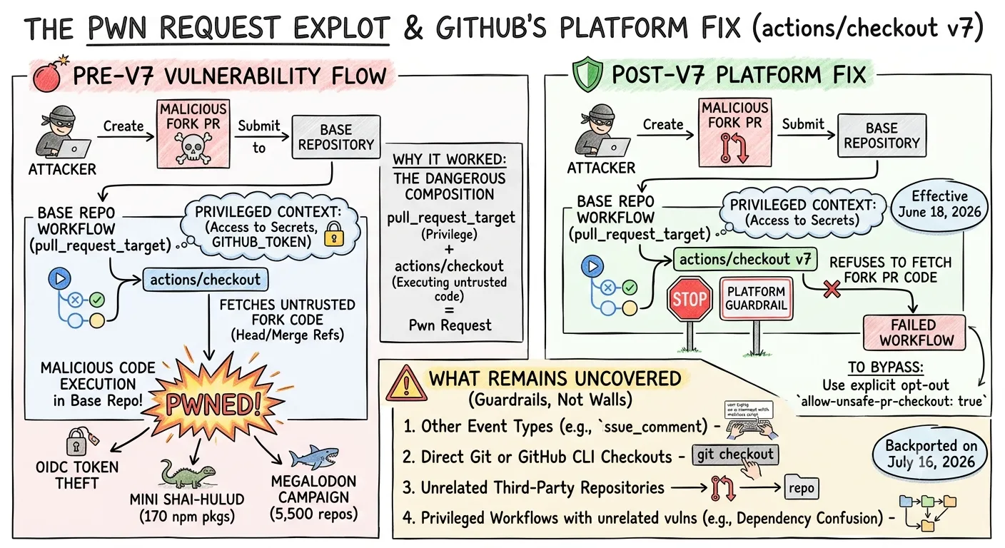 GitHub Actions Checkout v7 Blocks Pwn Requests